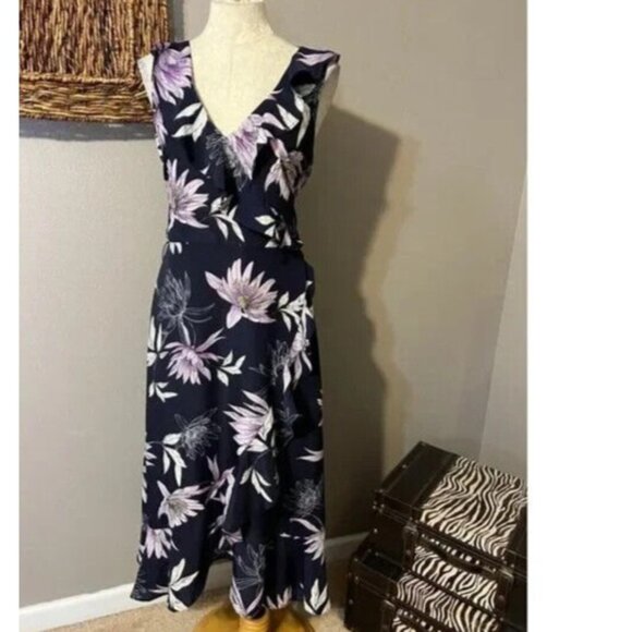 Vince Camuto Dress Purple 12 Flowy Floral V Neck Sleeveless Midi Washable - Picture 8 of 8